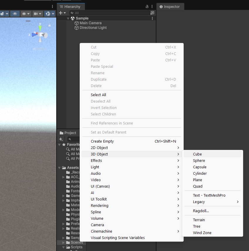right-click-inside-hierarchy-and-show-context-menu-3d-objects-cube