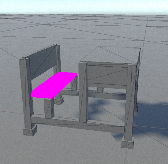 A 3D chair seat shown in bright pink because it has no material assigned
