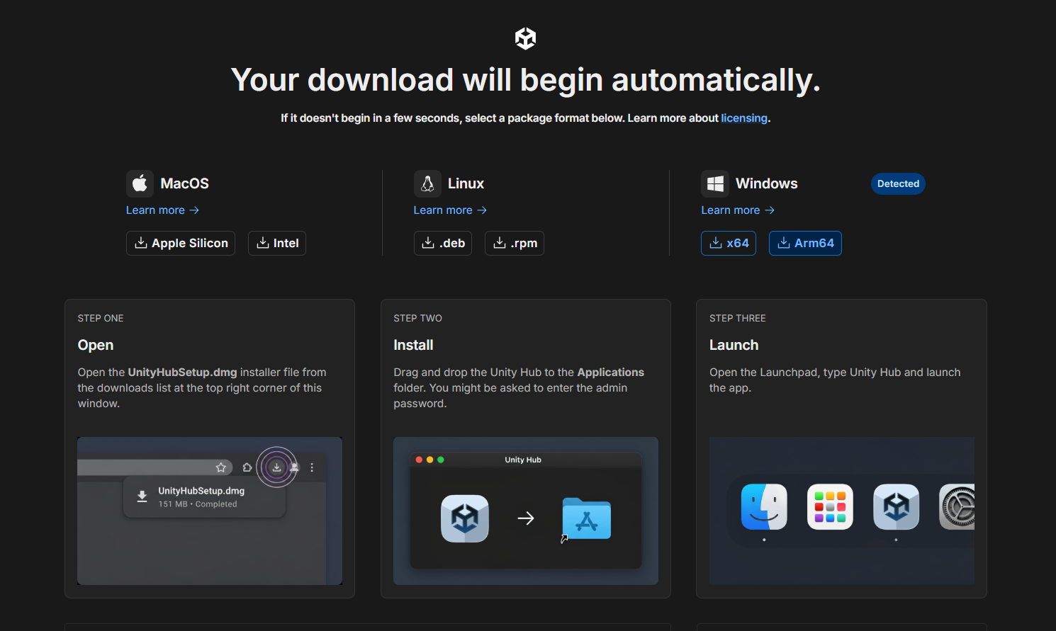 unity-hub-download-page