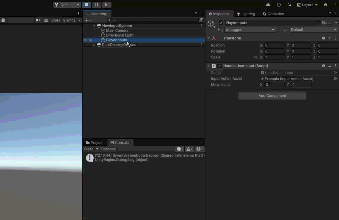showing runtime example of move input