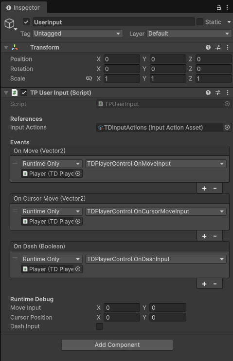 UserInput Gamobejct inspector-preview
